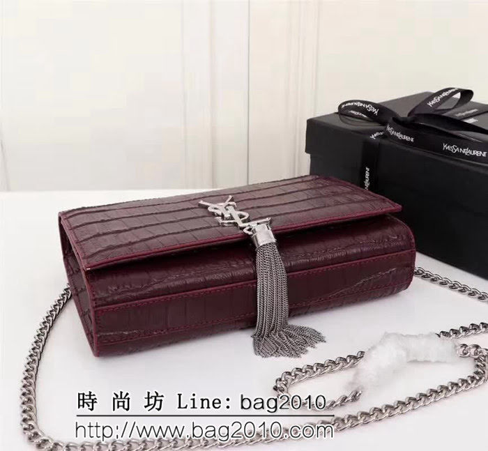 YSL聖羅蘭 專櫃原版鱷魚牛皮 鏈條流蘇單肩小包 F311224 YAS1162